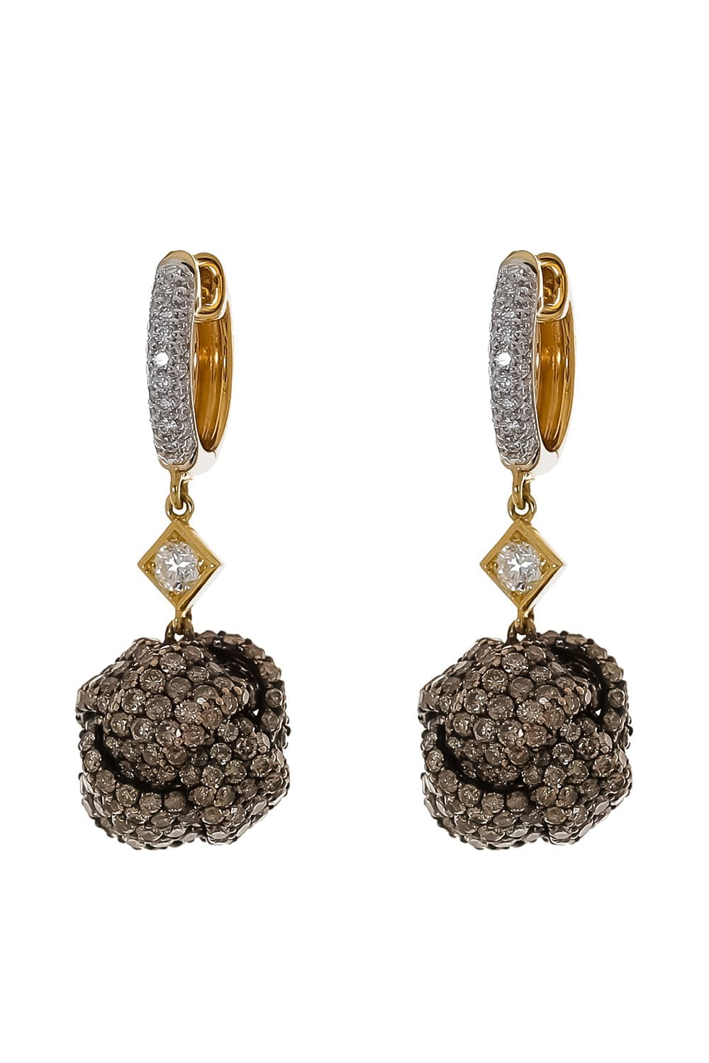 MARIANI-Diamond Knot Drop Earrings-YELLOW GOLD