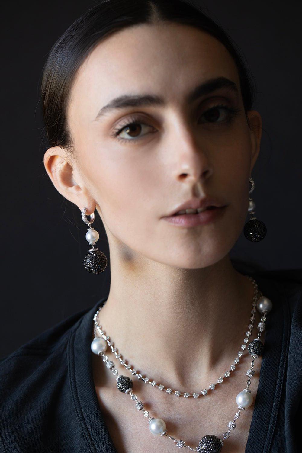 MARIANI-Diamond Pearl Earrings-YELLOW GOLD