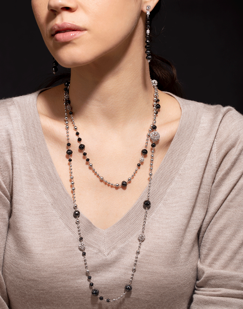 MARIANI-Black and White Diamond Ball Chain Necklace-WHITE GOLD
