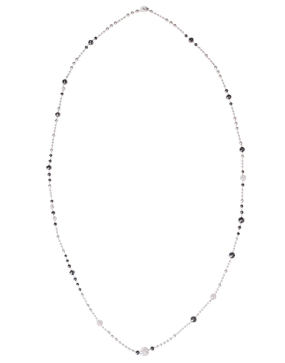 MARIANI-Black and White Diamond Ball Chain Necklace-WHITE GOLD