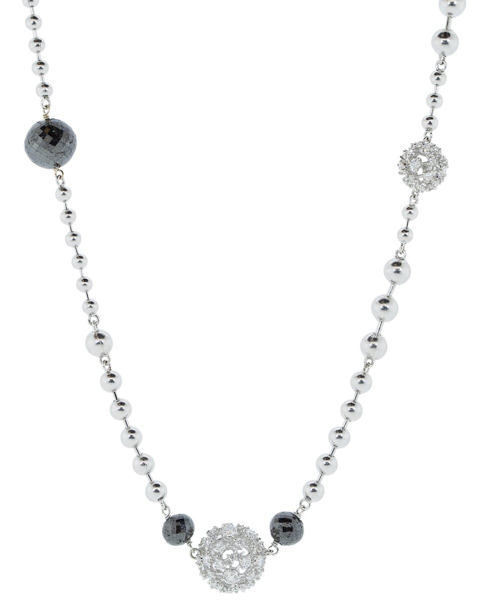 MARIANI-Black and White Diamond Ball Chain Necklace-WHITE GOLD