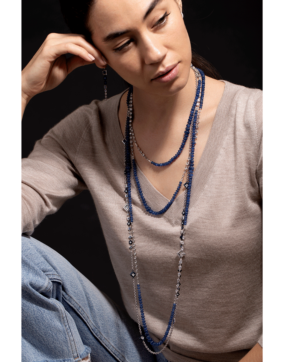 MARIANI-Diamond and Sapphire Wrap Necklace-WHITE GOLD