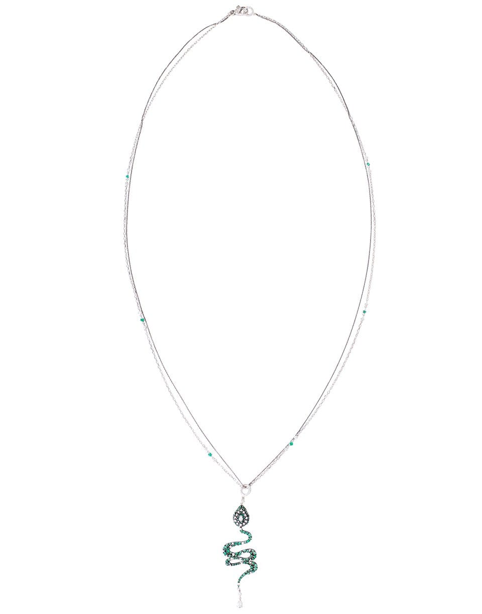 MARIANI-Emerald and Diamond Snake Necklace-WHITE GOLD