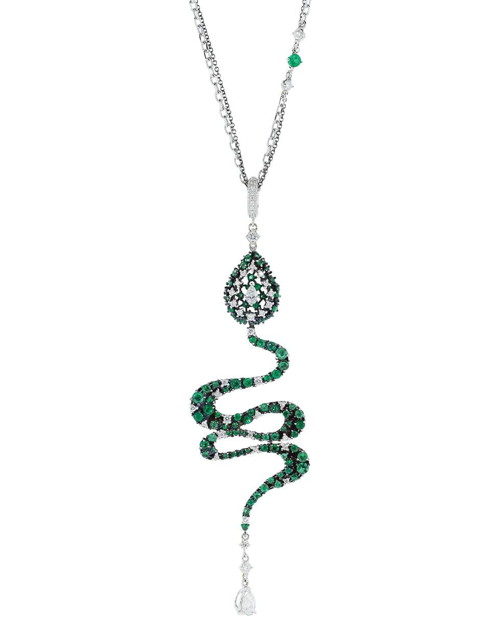 MARIANI-Emerald and Diamond Snake Necklace-WHITE GOLD
