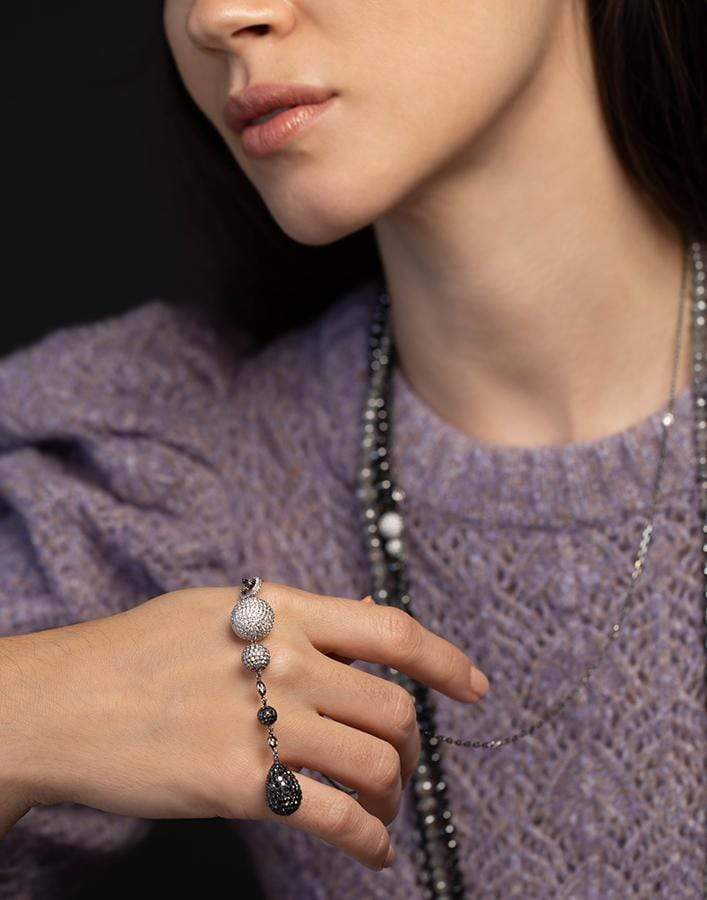 MARIANI-Ombre Diamond Lariat Necklace-WHITE GOLD