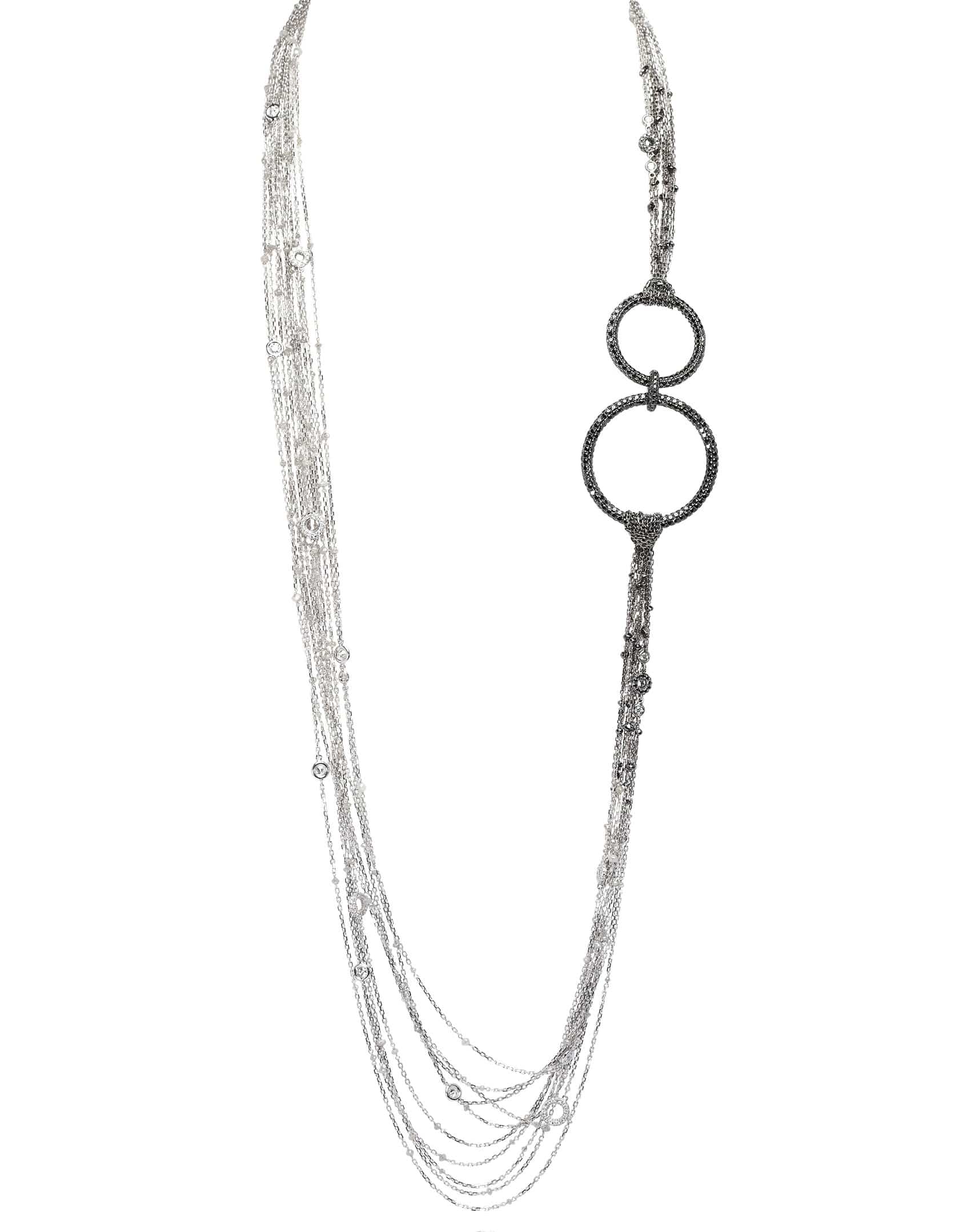 MARIANI-Ombre Ice and Black Diamond Circle Necklace-WHITE GOLD