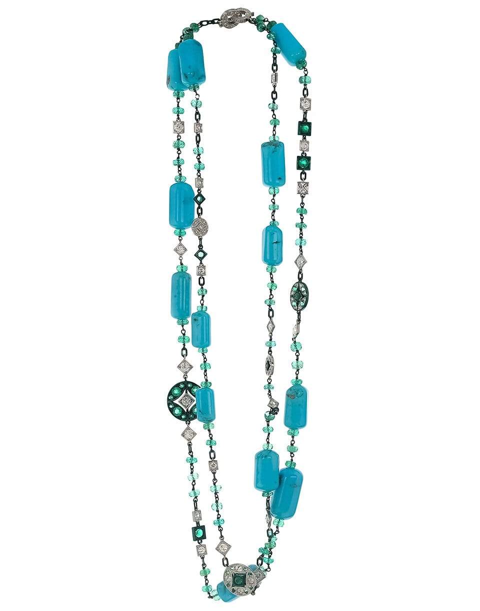 MARIANI-Tuquoise & Emerald Necklace-WHITE GOLD