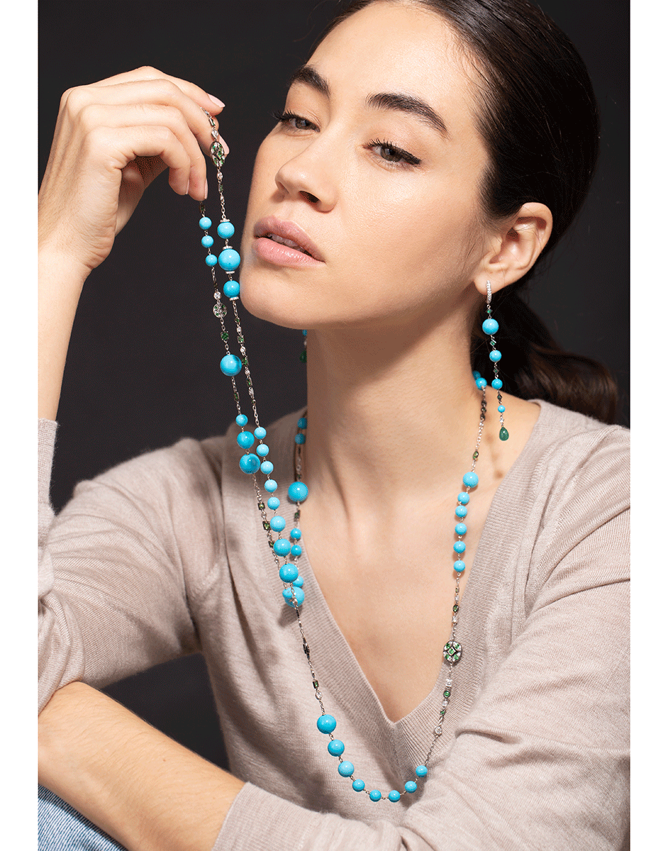 MARIANI-Turquoise, Emerald, and Diamond Wrap Necklace-WHITE GOLD