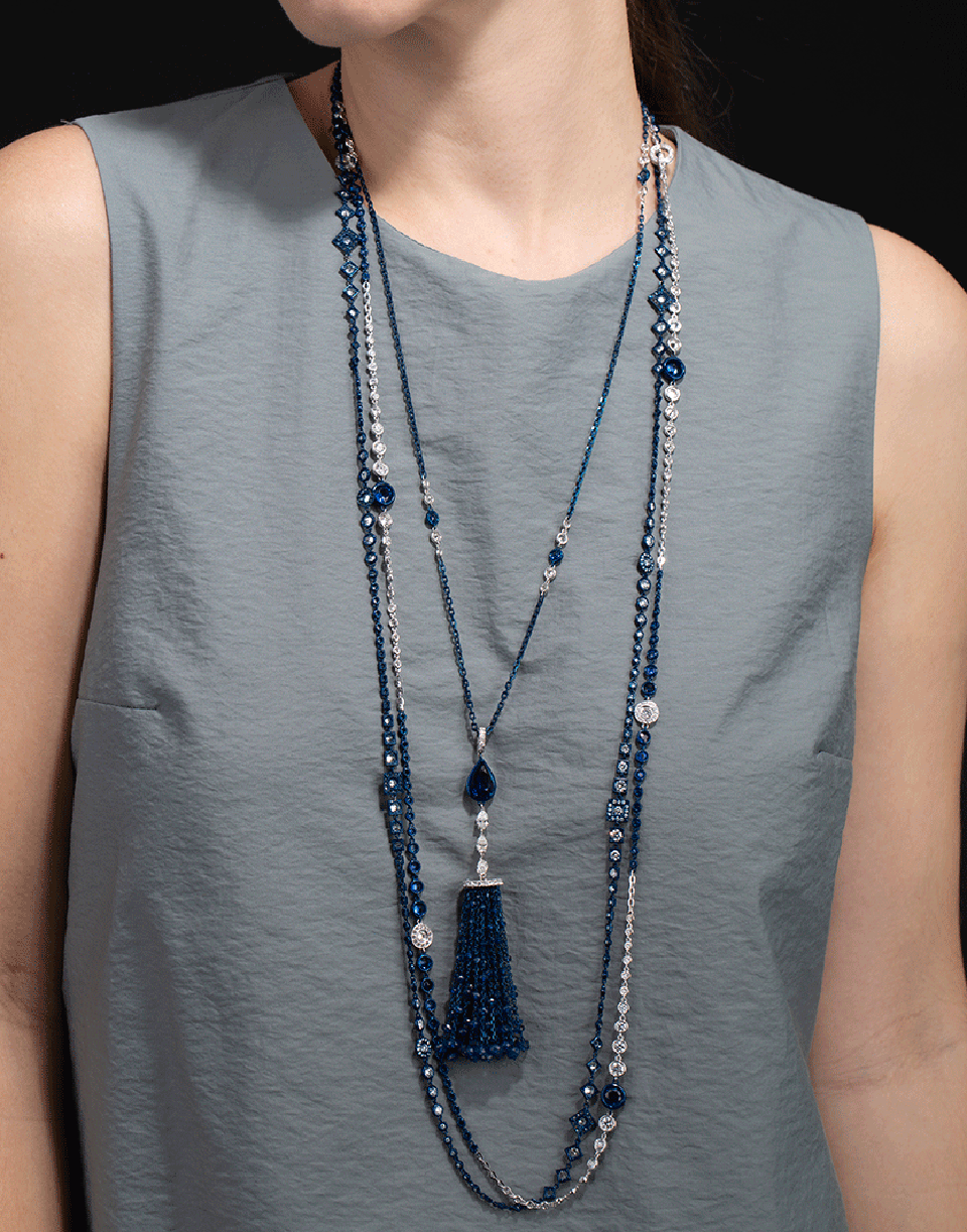 MARIANI-Sautoir Black Diamond Necklace-WHTGLD
