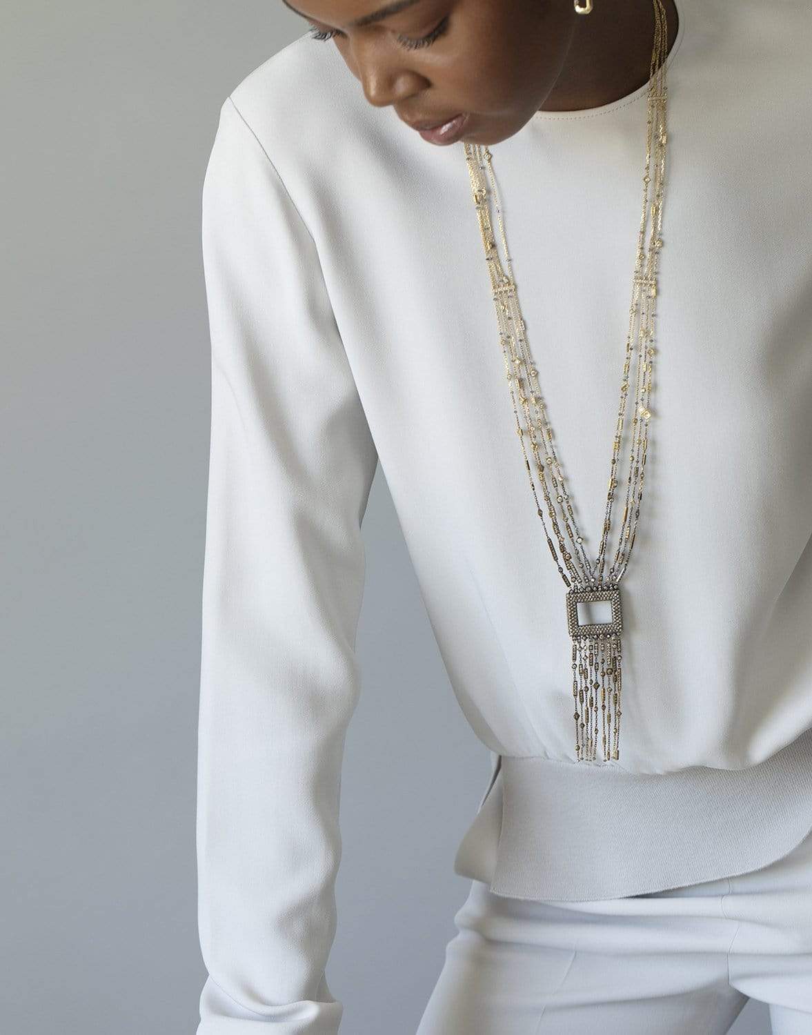 MARIANI-Ombre Champagne Diamond Square Necklace-YELLOW GOLD