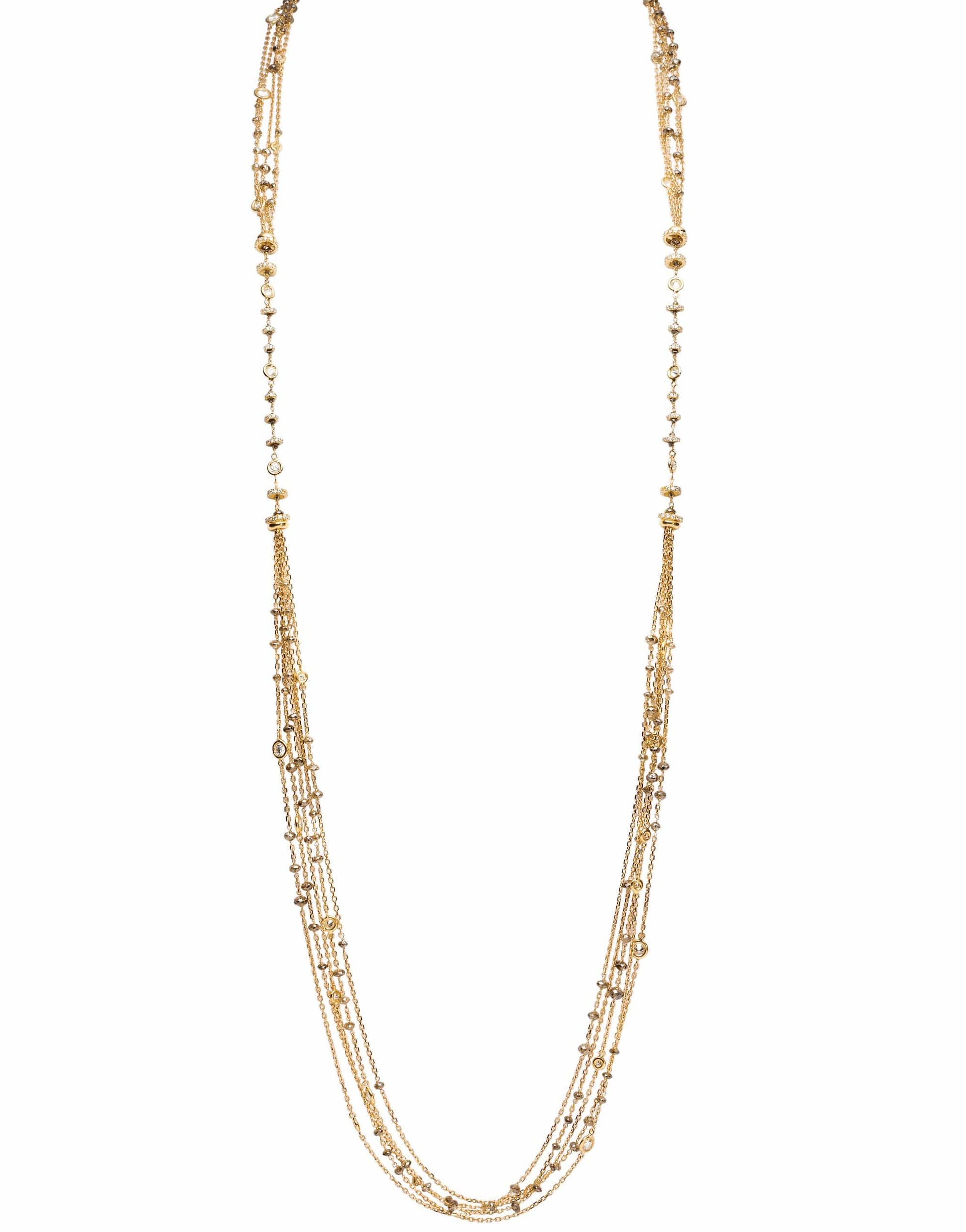 MARIANI-Six Strand Champagne Diamond Necklace-YELLOW GOLD
