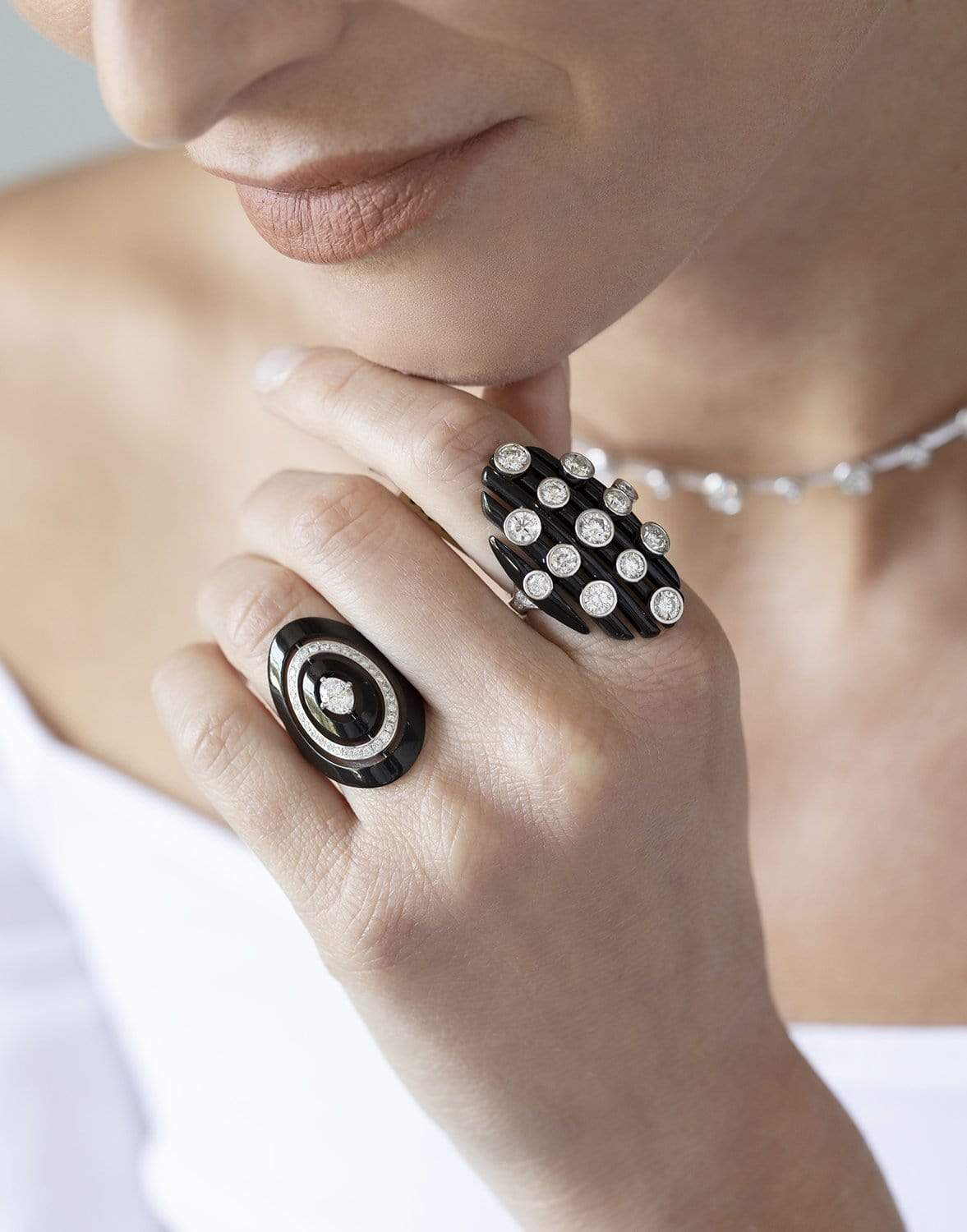 MARIANI-Elettra Black Oval Diamond Ring-WHITE GOLD