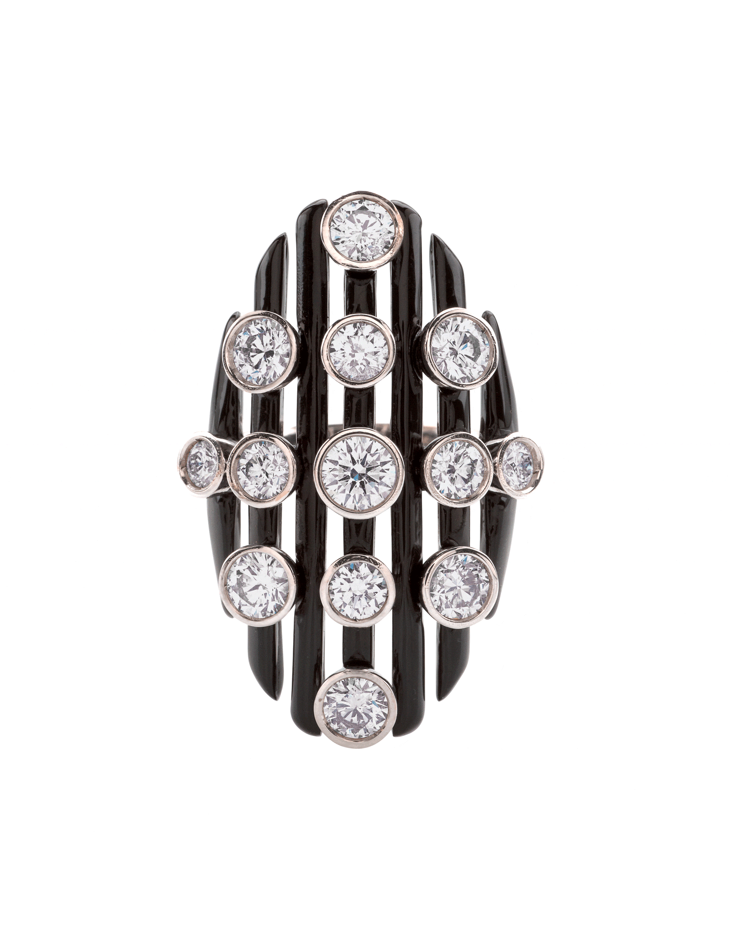MARIANI-Elettra Black Oval Diamond Ring-WHITE GOLD