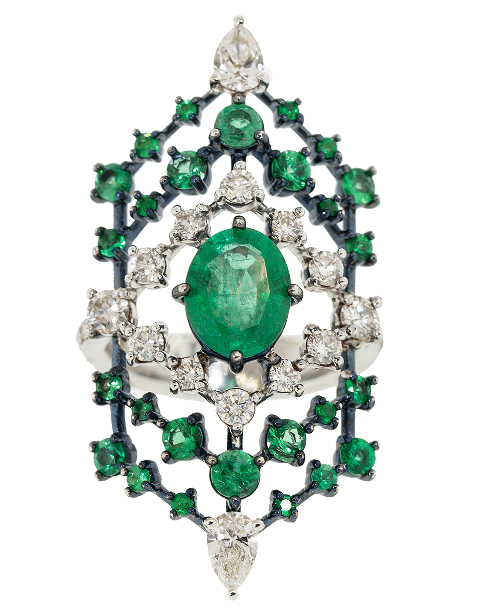 MARIANI-Emerald and Diamond Ring-WHITE GOLD