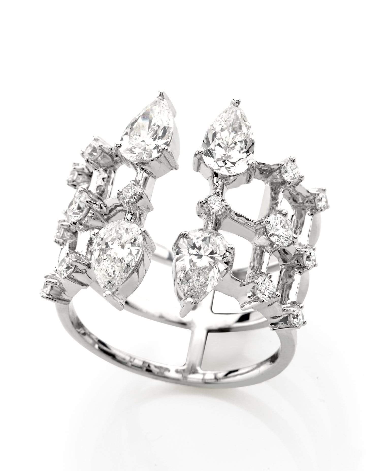 MARIANI-Three Row Open Multi Diamond Ring-WHITE GOLD