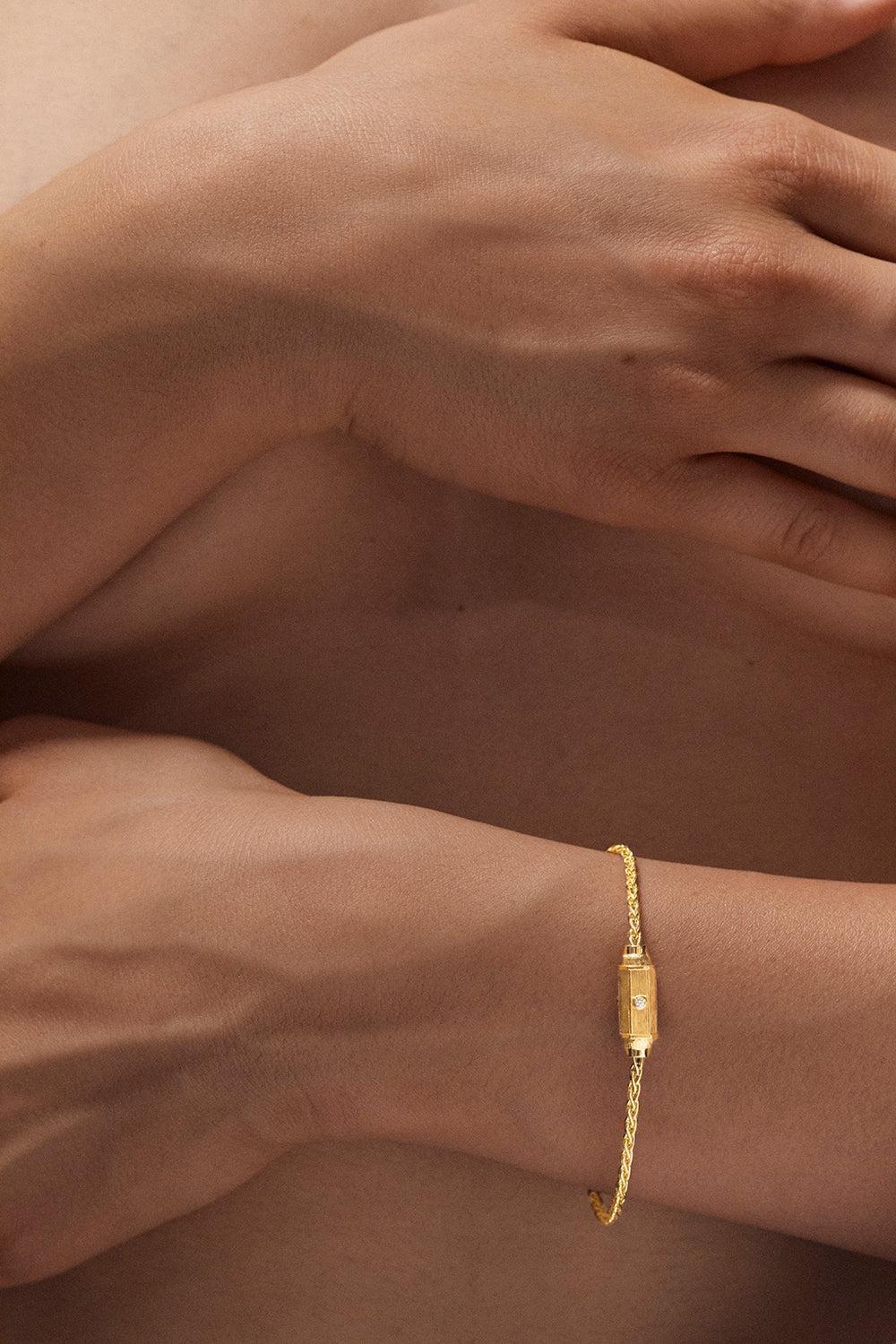 Diamond Micro Coco Bracelet-YELLOW GOLD-17-JEWELRYFINE JEWELBRACELET O-MARIE LICHTENBERG