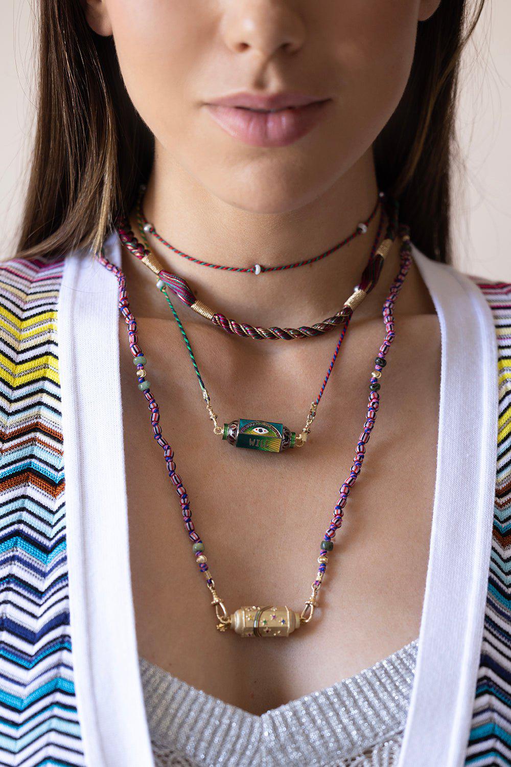MARIE LICHTENBERG-Mauli Beads Ghana Black and Pink Chain-