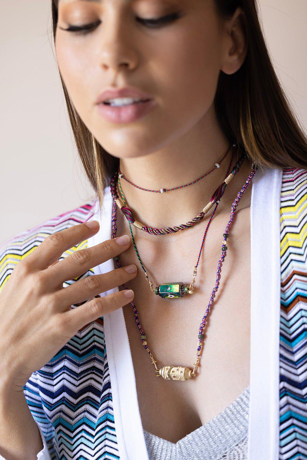 MARIE LICHTENBERG-Mauli Beads Ghana Black and Pink Chain-