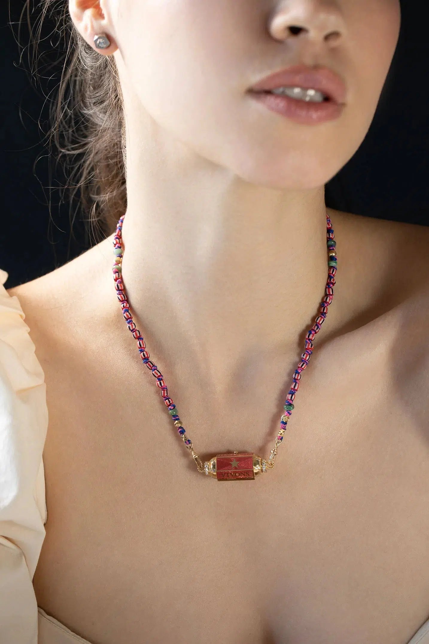 MARIE LICHTENBERG-Mauli Beads Ghana Black and Pink Chain-