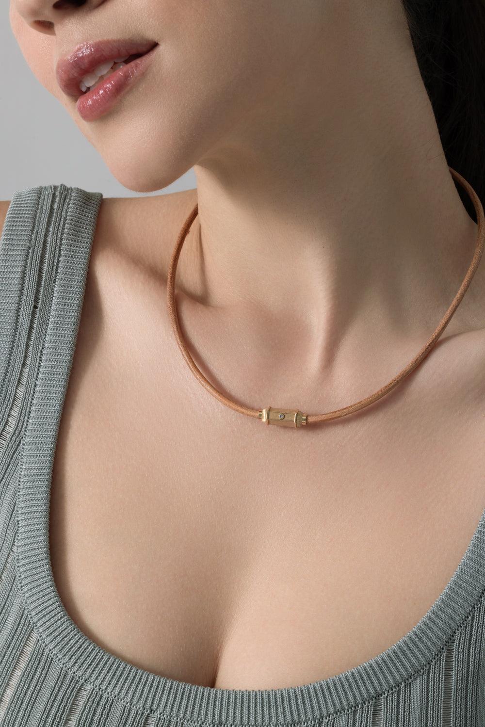  Diamond Micro Lasso Necklace-YELLOW GOLD-JEWELRYFINE JEWELNECKLACE O-MARIE LICHTENBERG 