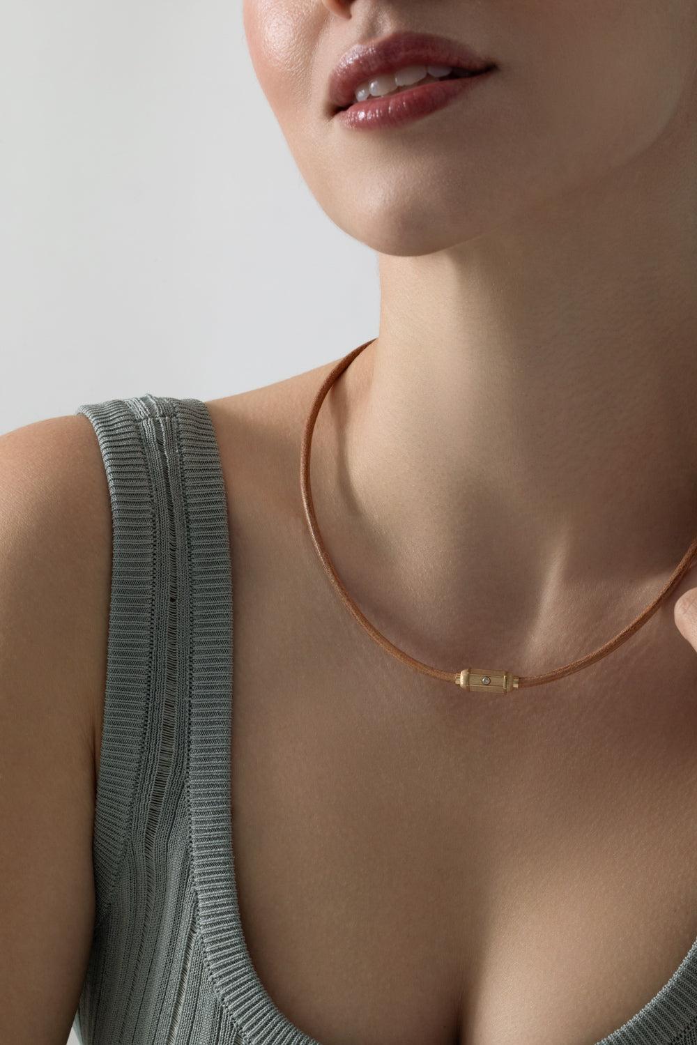 Diamond Micro Lasso Necklace-YELLOW GOLD-JEWELRYFINE JEWELNECKLACE O-MARIE LICHTENBERG 