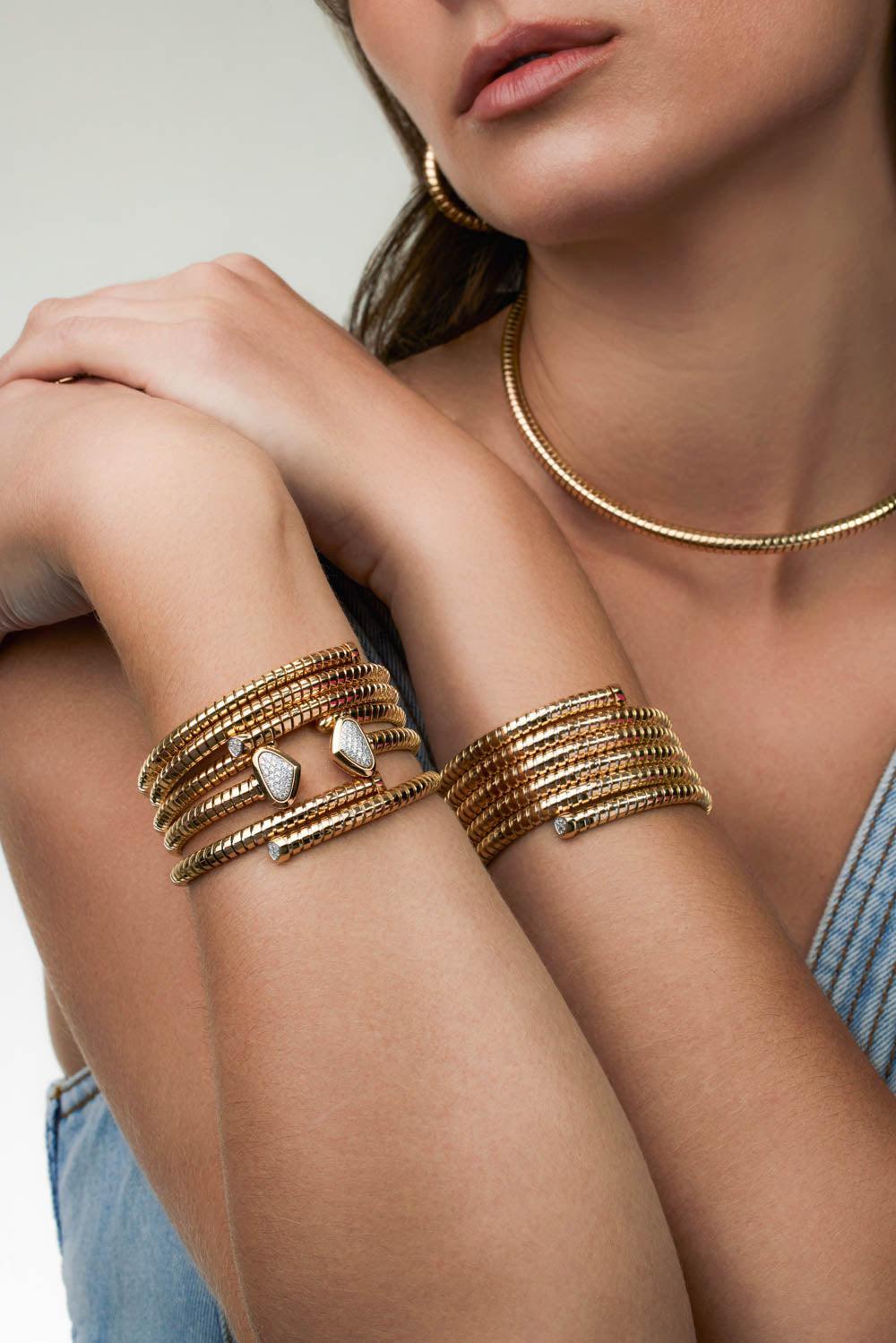Trisolina Bypass Diamond Bangle Bracelet-YELLOW GOLD-M-JEWELRYFINE JEWELBRACELET O-MARINA B