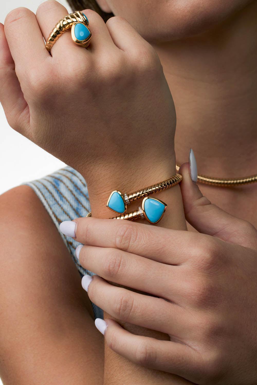 Turquoise Trisolina Bracelet-YELLOW GOLD-M-JEWELRYFINE JEWELBRACELET O-MARINA B