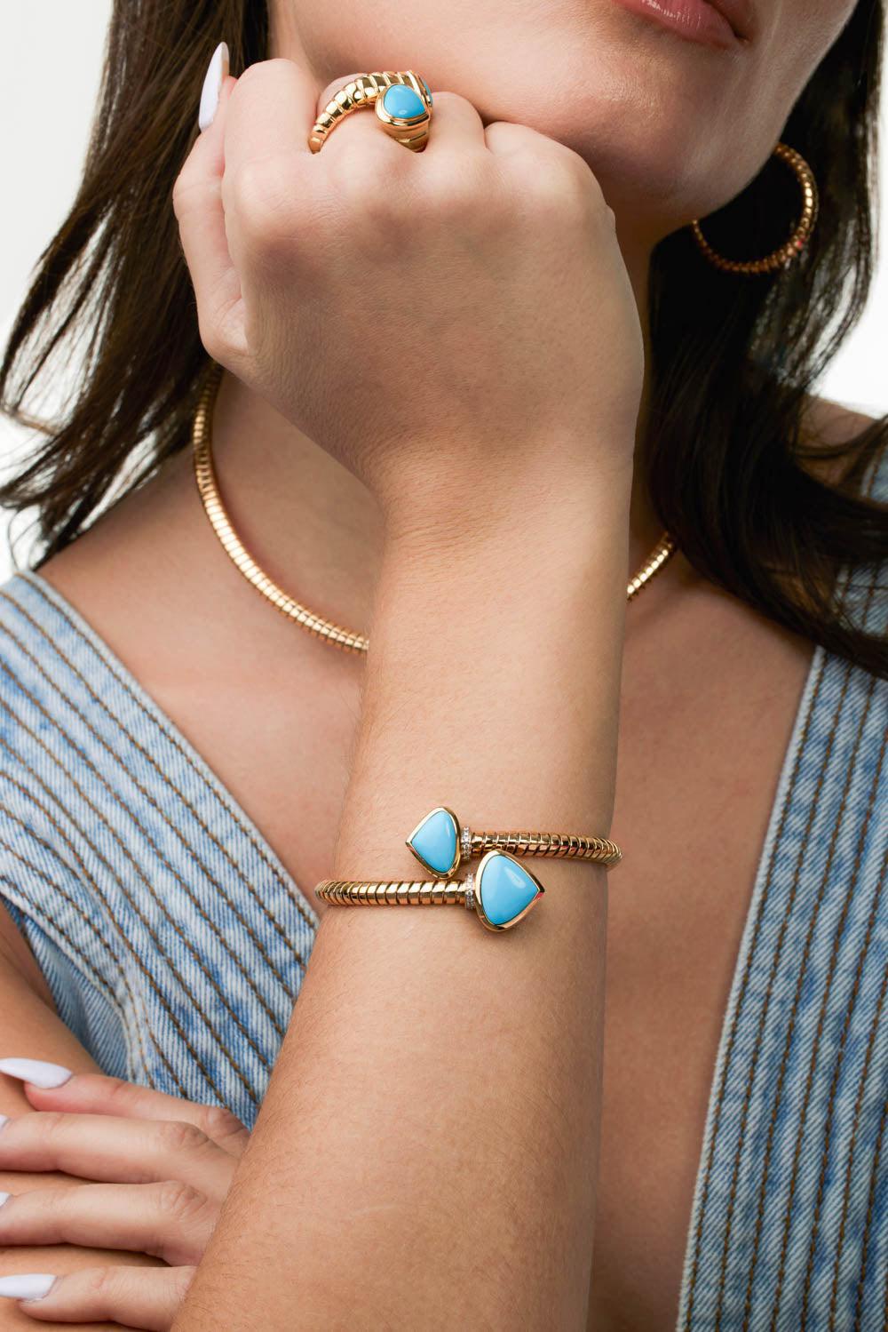 Turquoise Trisolina Bracelet-YELLOW GOLD-M-JEWELRYFINE JEWELBRACELET O-MARINA B