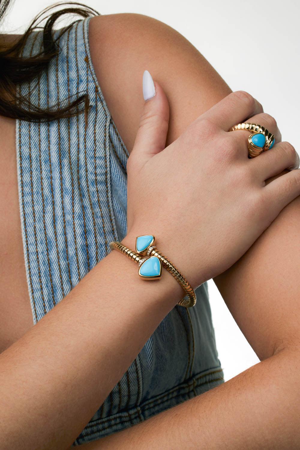 Turquoise Trisolina Bracelet-YELLOW GOLD-M-JEWELRYFINE JEWELBRACELET O-MARINA B
