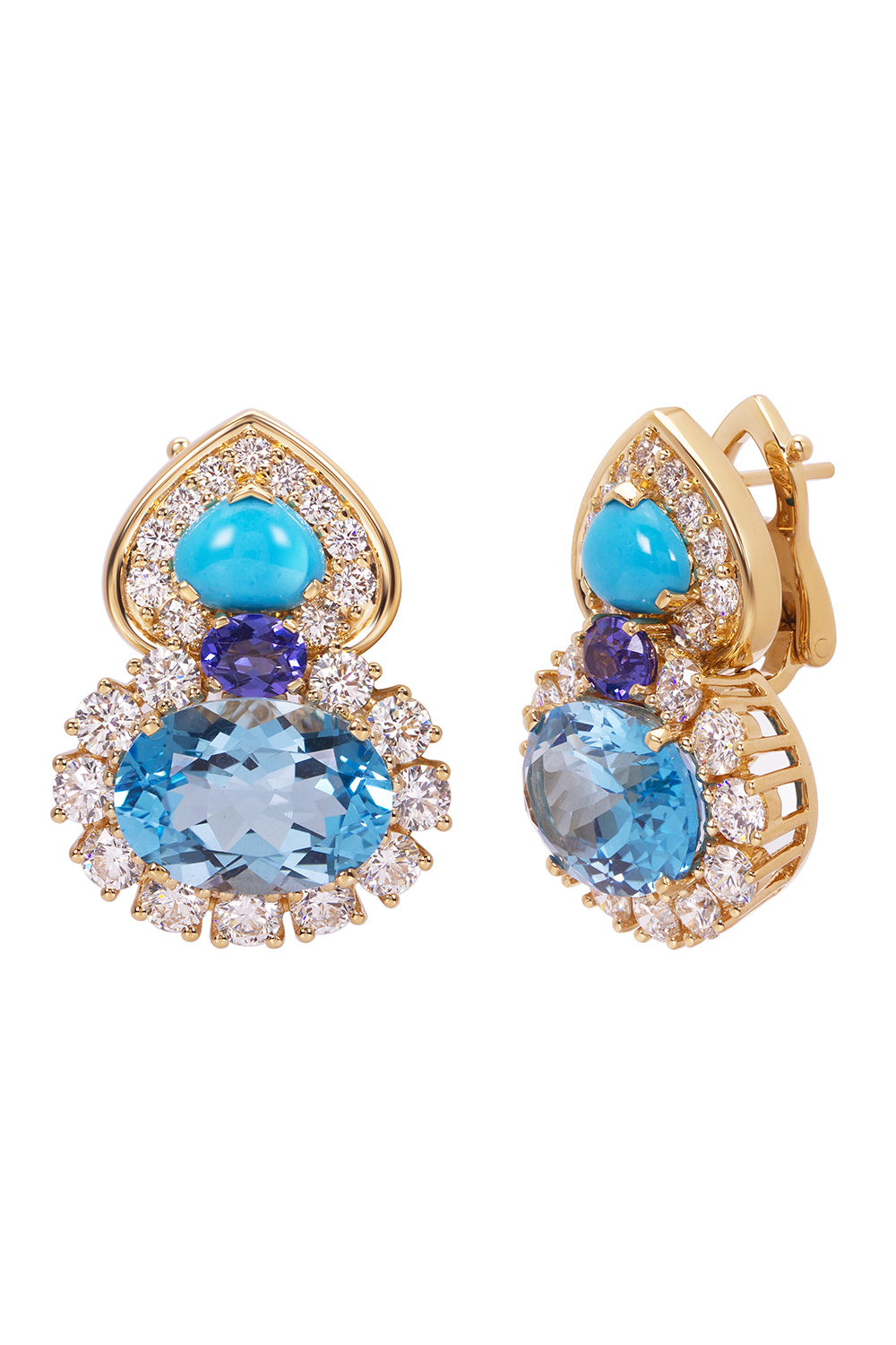 Blue Topaz Diamond Turquoise Gina Earrings-YELLOW GOLD-JEWELRYFINE JEWELEARRING-MARINA B
