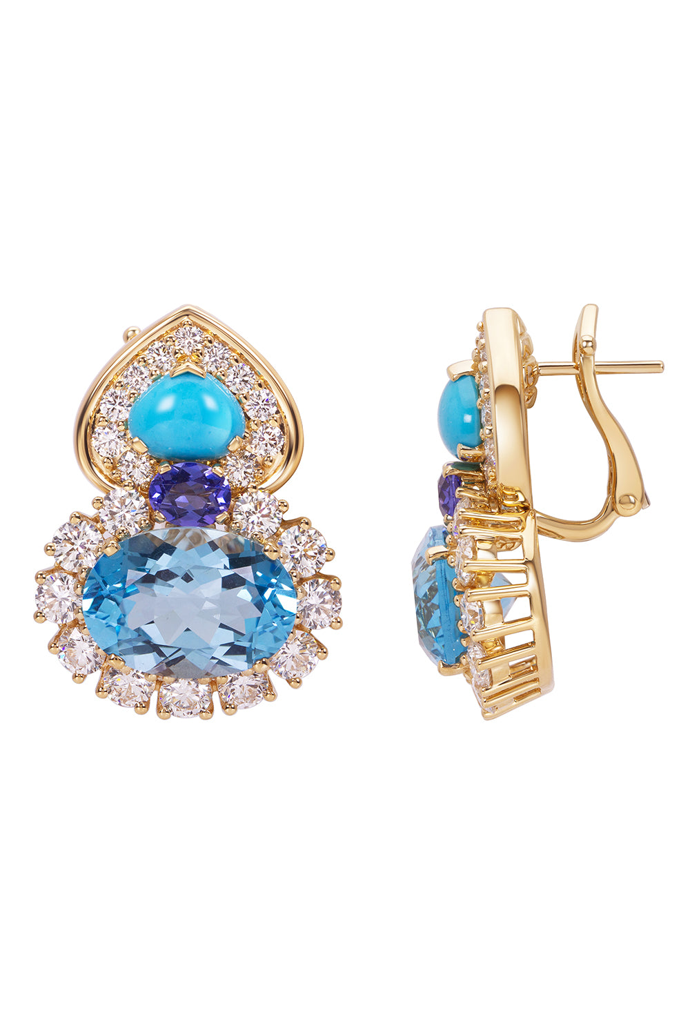  Blue Topaz Diamond Turquoise Gina Earrings-YELLOW GOLD-JEWELRYFINE JEWELEARRING-MARINA B 