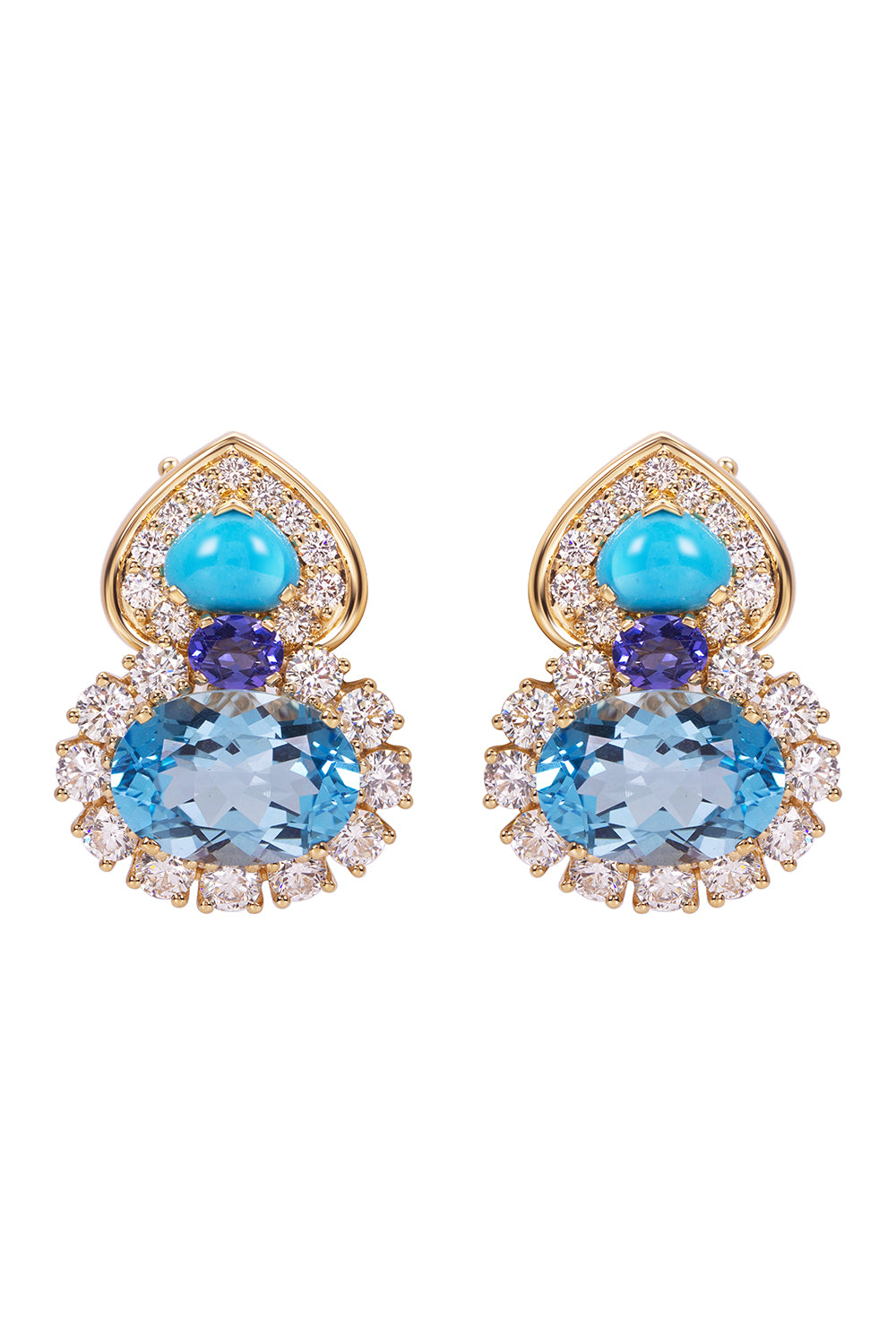 Blue Topaz Diamond Turquoise Gina Earrings-YELLOW GOLD-JEWELRYFINE JEWELEARRING-MARINA B