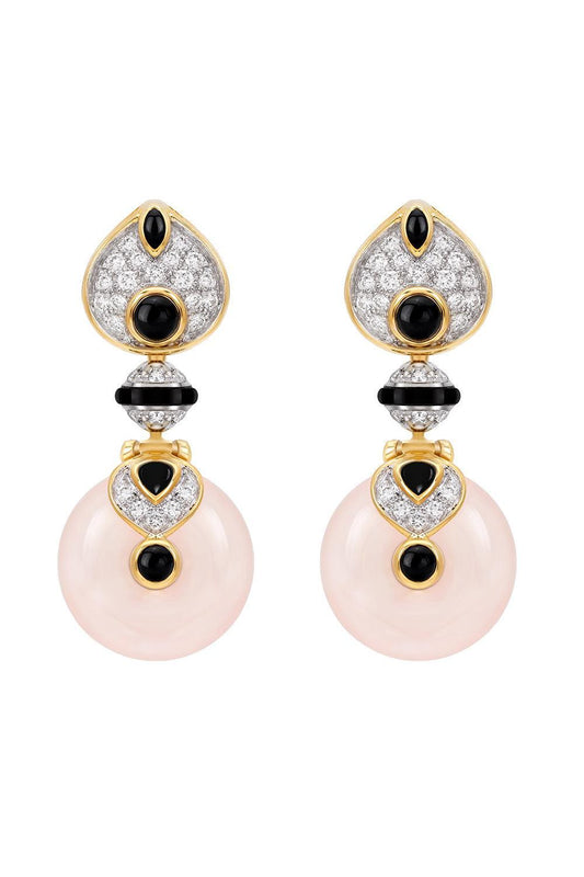 Onyx Diamond Baby Pneau Earrings-YELLOW GOLD-JEWELRYFINE JEWELEARRING-MARINA B