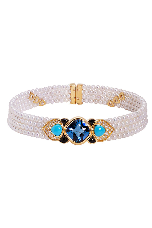 Pearl Blue Topaz Turquoise Pauline Necklace