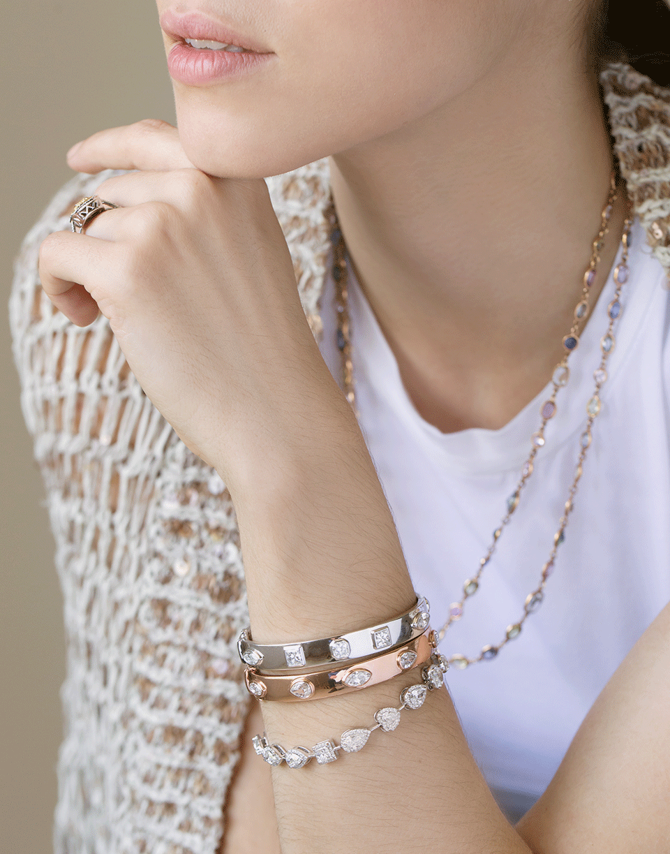 MARISSA DIAMONDS-Rose Gold Mixed Shape Diamond Bangle-ROSE GOLD