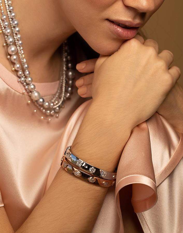 MARISSA DIAMONDS-White Gold Mixed Shape Diamond Bangle-WHITE GOLD