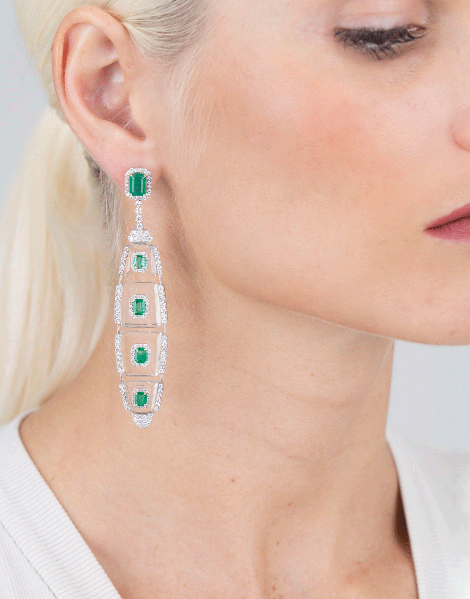 MARISSA DIAMONDS-Emerald Diamond And Rock Crystal Earrings-WHITE GOLD