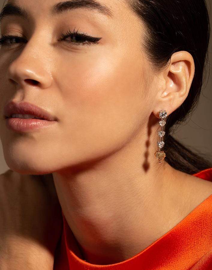 MARISSA DIAMONDS-Mixed Shape Yellow and White Diamond Drop Earrings-WHITE GOLD