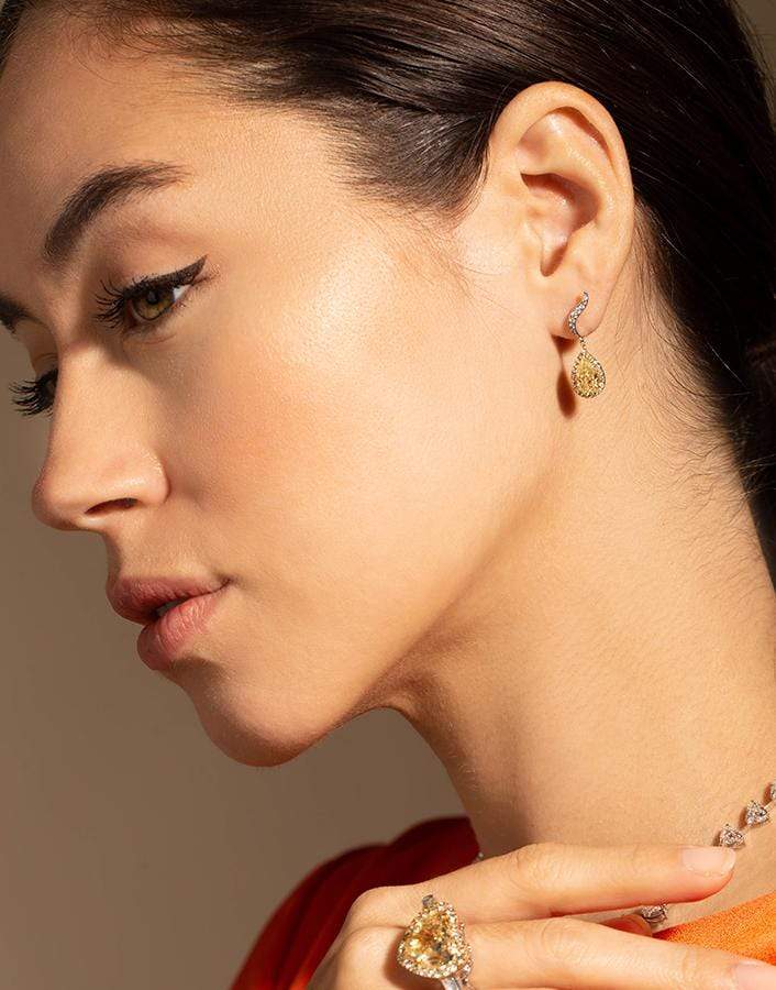 MARISSA DIAMONDS-Yellow and White Diamond Mix Shape Earrings-WHITE GOLD