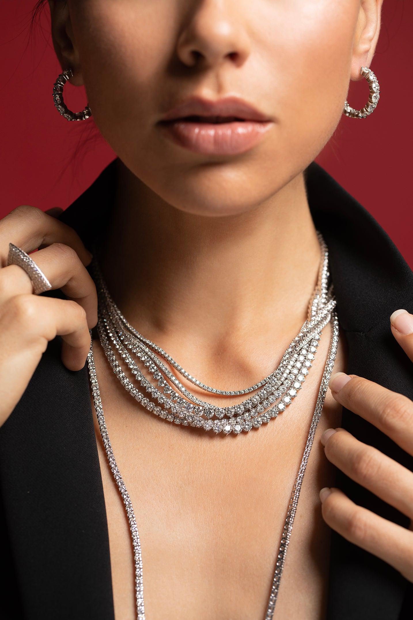 MARISSA DIAMONDS-Diamond Tennis Necklace - 9.48ctw-WHITE GOLD