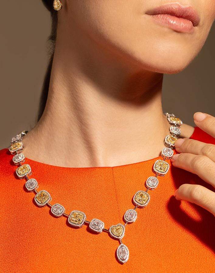 MARISSA DIAMONDS-Mixed Shape Yellow and White Diamond Necklace-WHITE GOLD