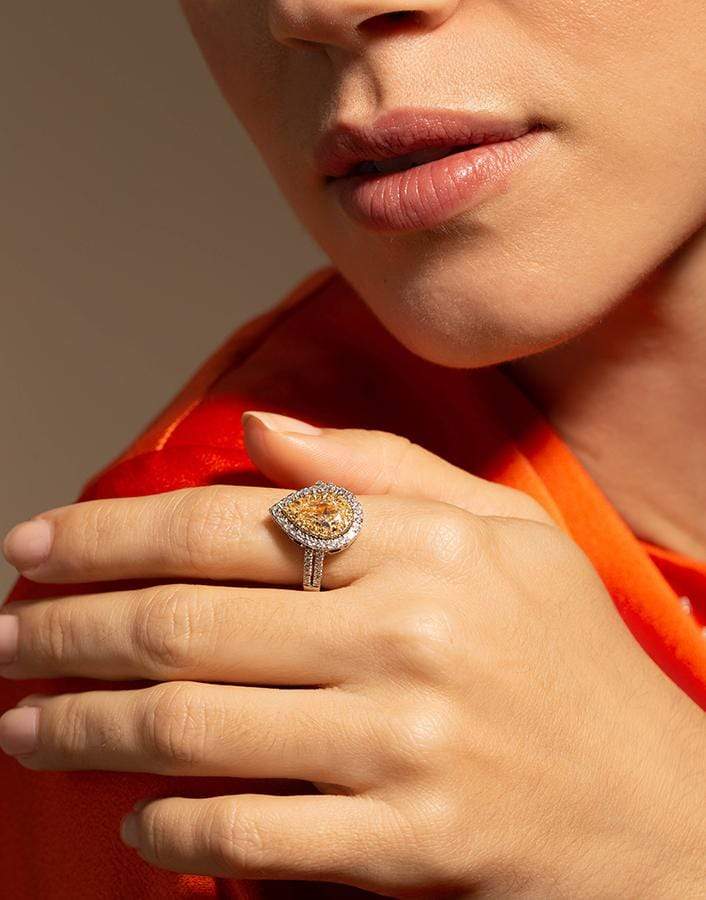 MARISSA DIAMONDS-Two Row Yellow Pear Shape Diamond Ring-WHITE GOLD
