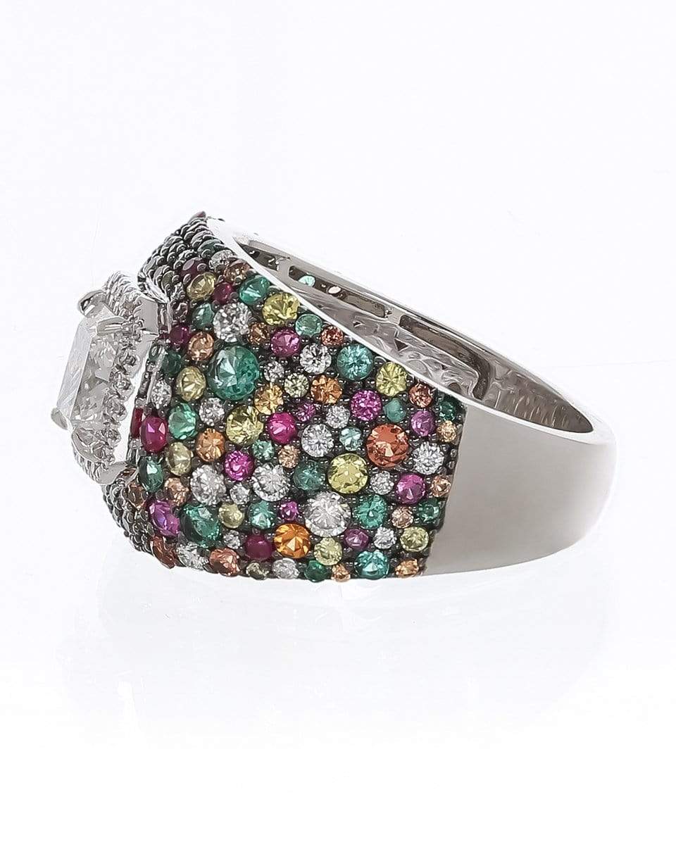 MARISSA DIAMONDS-Cushion Diamond and Multi-Sapphire Ring-WHITE GOLD