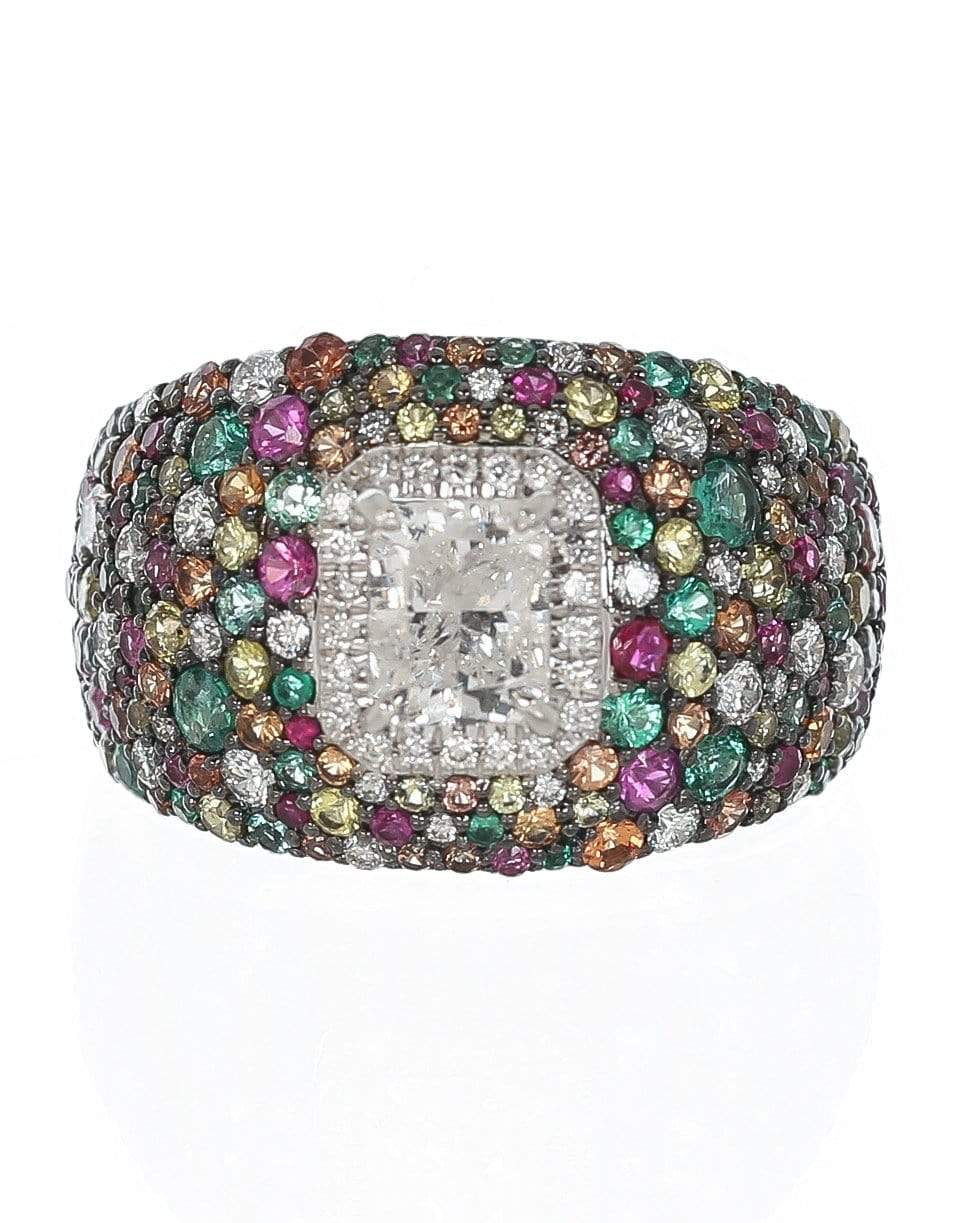 MARISSA DIAMONDS-Cushion Diamond and Multi-Sapphire Ring-WHITE GOLD
