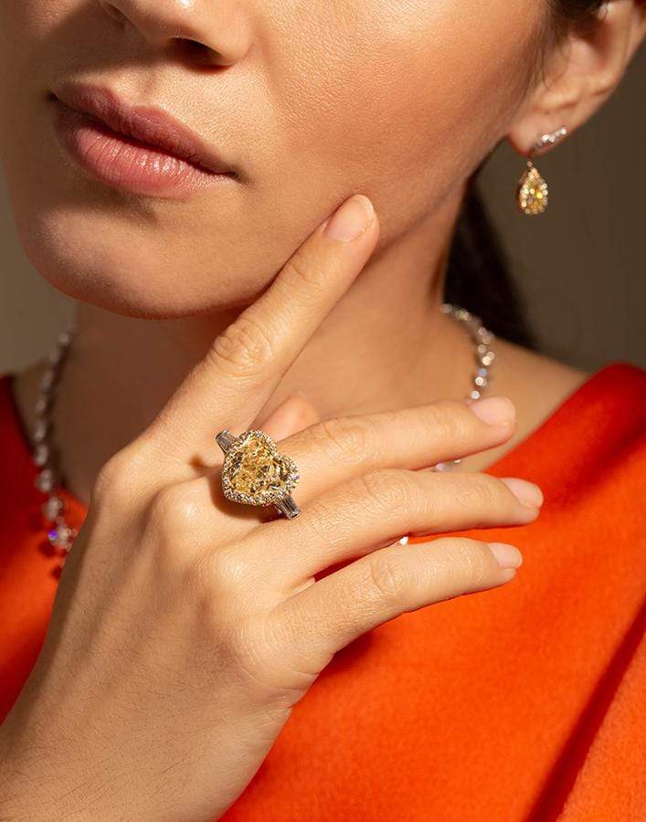 MARISSA DIAMONDS-Heart Shape Yellow Diamond Ring-WHITE GOLD