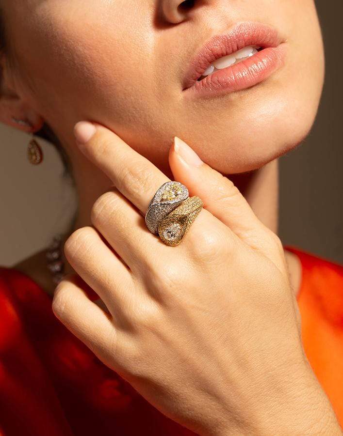 MARISSA DIAMONDS-Yellow and White Pear Diamond Ring-WHITE GOLD