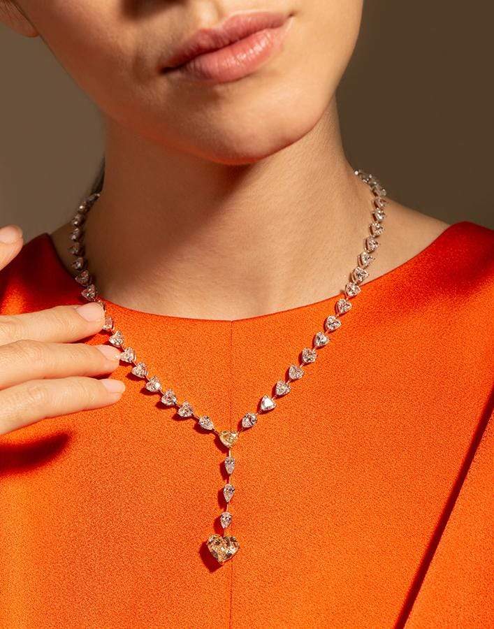 MARISSA DIAMONDS-Yellow and White Heart Shape Diamond Necklace-WHITE GOLD