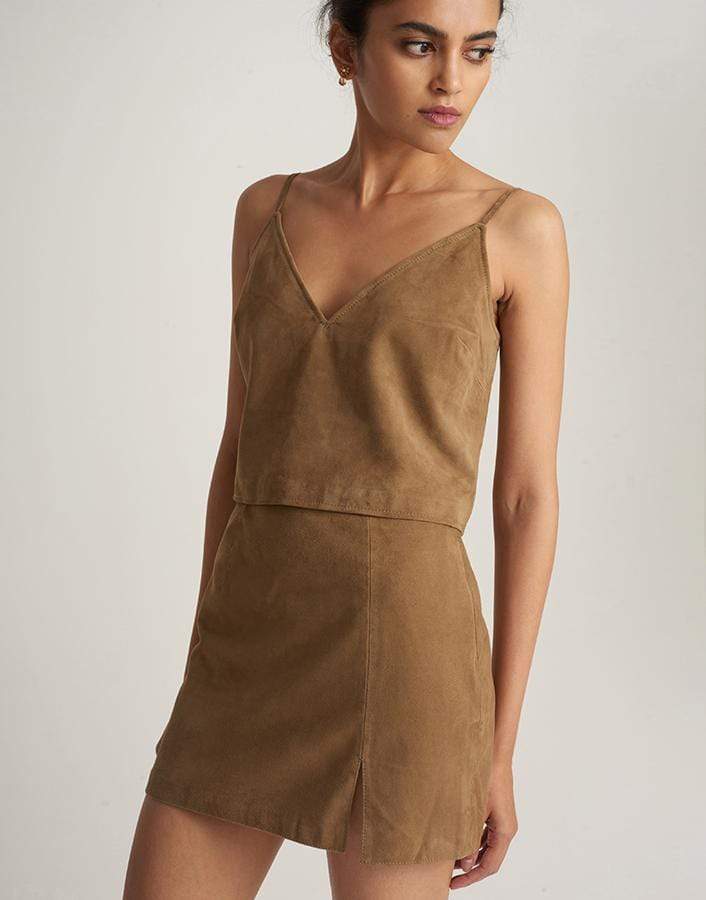 MARISSA WEBB-Sandstone Suede Kami Slip Skirt-