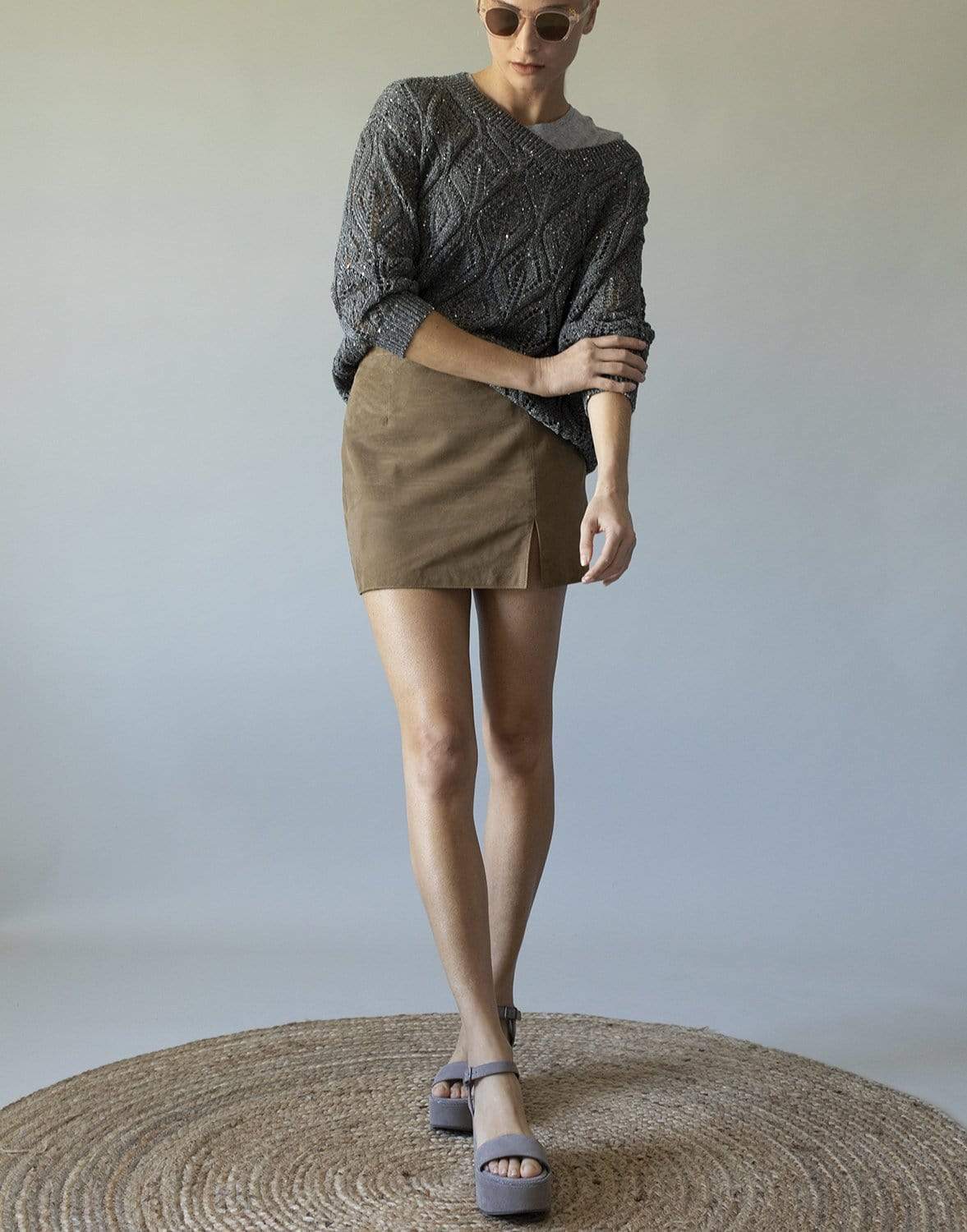 MARISSA WEBB-Sandstone Suede Kami Slip Skirt-