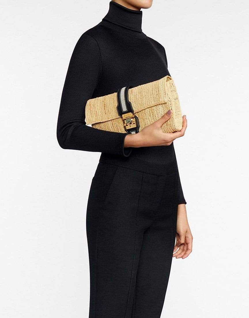 MARK CROSS-Sylvette Raffia & Leather Clutch-NAT/BLK